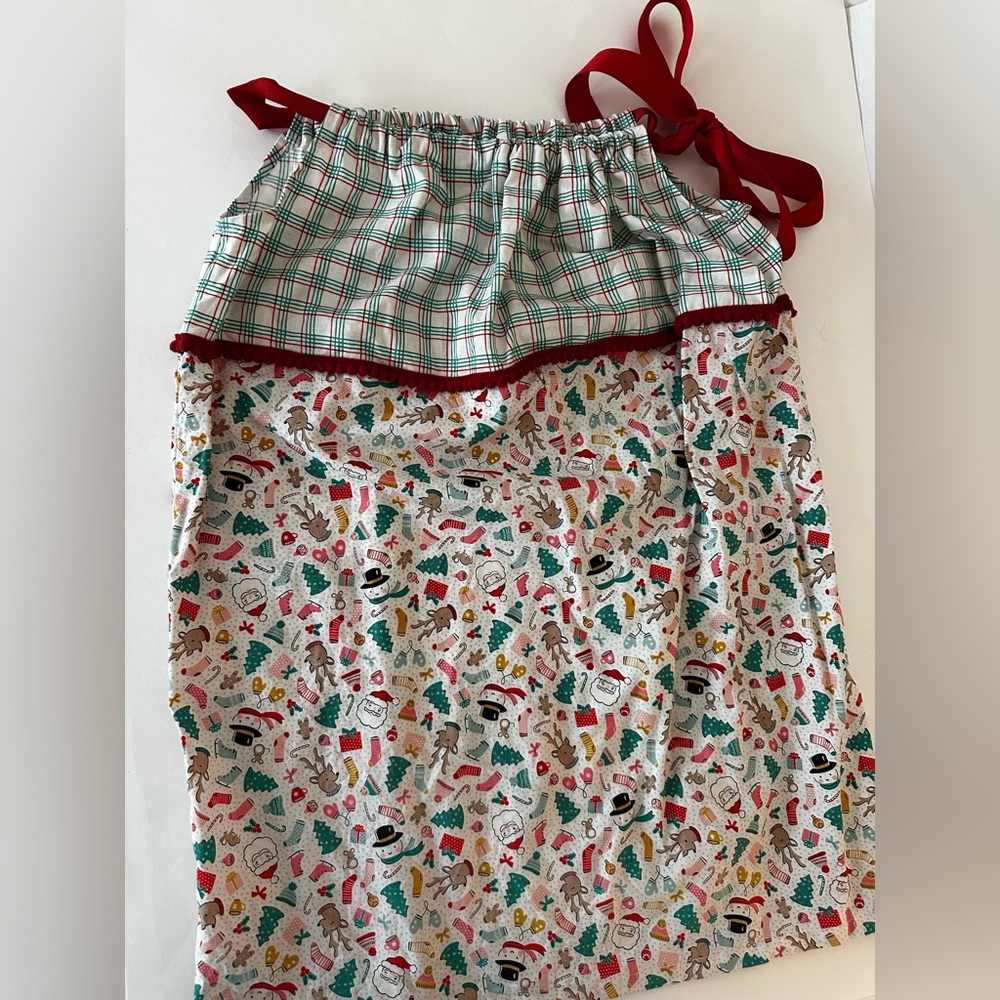 Handmade Christmas Dress Little Girls 5-7Y Sleeveless Holiday Dress Red White